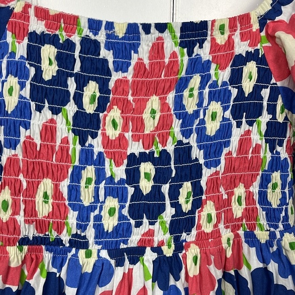 Altar’d State Womens Mini Dress S Pink Blue Floral Puffy Sleeves Stretch Ruffles - Picture 8 of 12